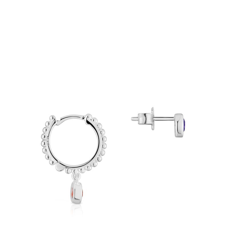 Pendientes corto/largo de plata y gemas Basic Colors-1