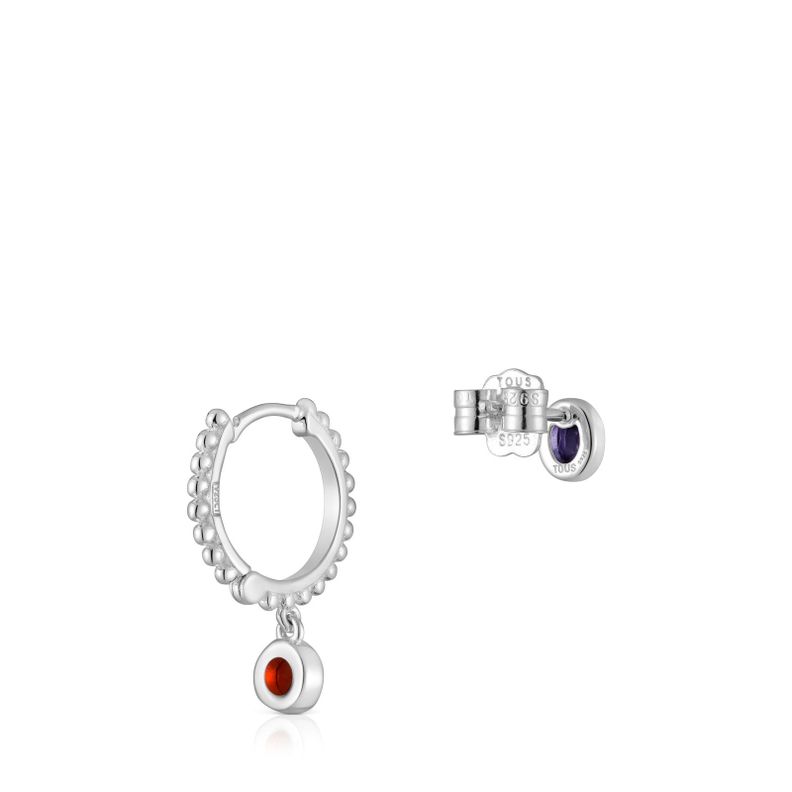 Pendientes corto/largo de plata y gemas Basic Colors-2