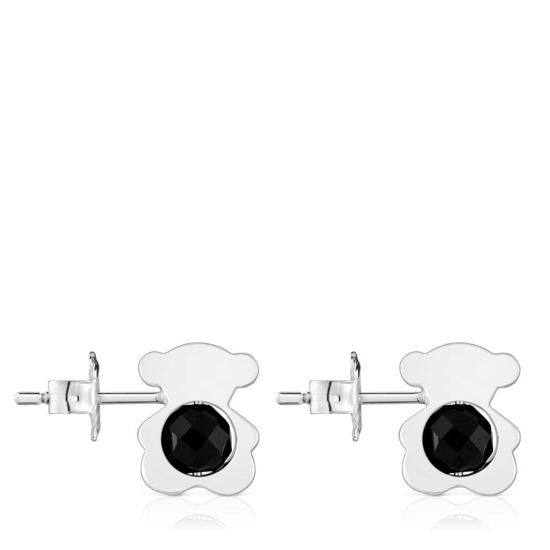 Aros pequeños oso de plata con ónix 12 mm I-Bear-0