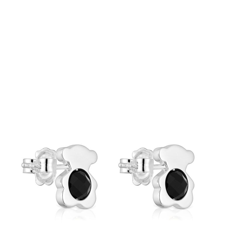 Aros pequeños oso de plata con ónix 12 mm I-Bear-1