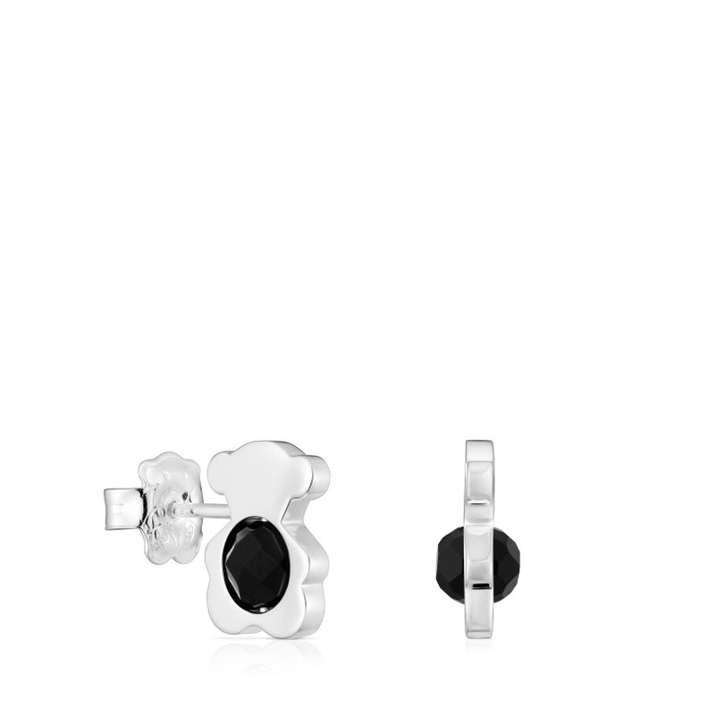 Aros pequeños oso de plata con ónix 12 mm I-Bear-2