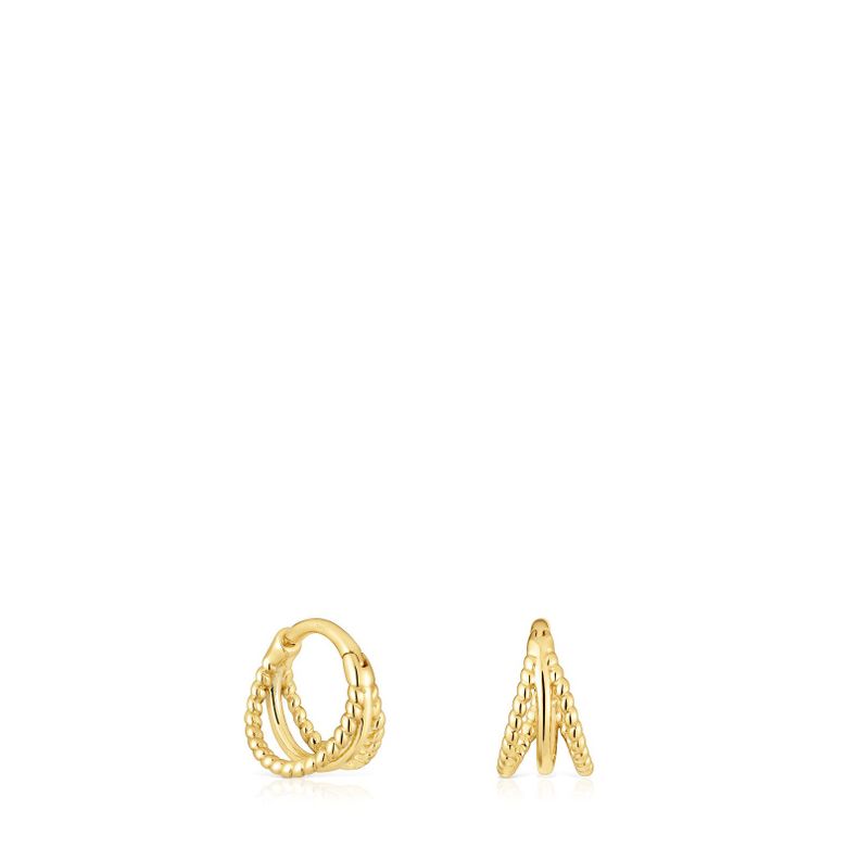 Aros de oro triple aro cortos con relieve Basics-0