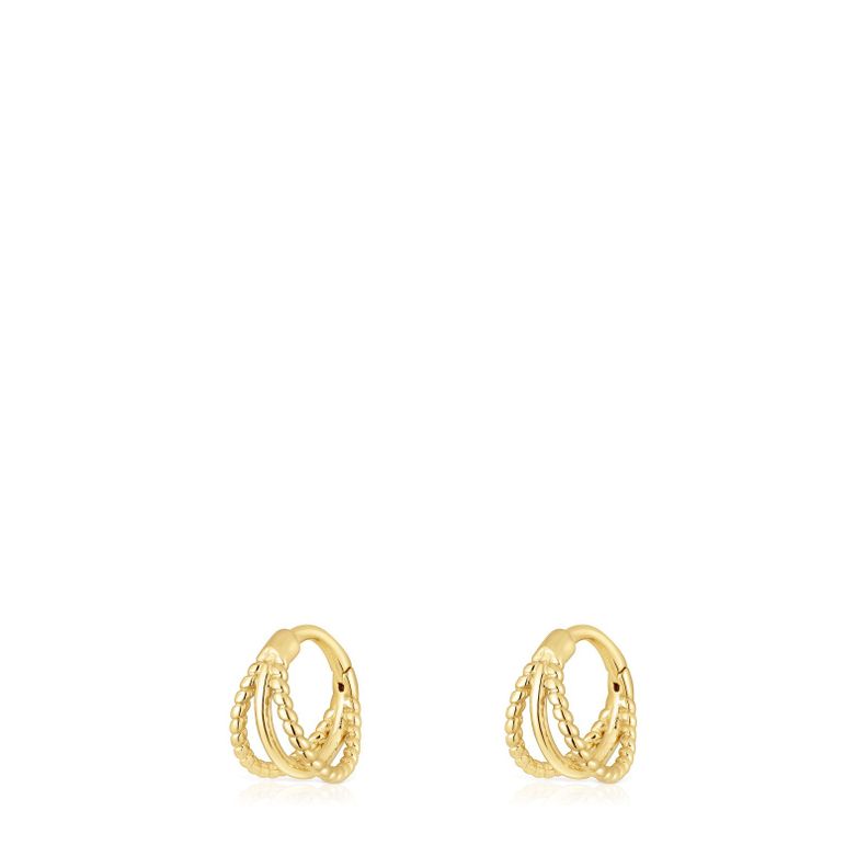 Aros de oro triple aro cortos con relieve Basics-2
