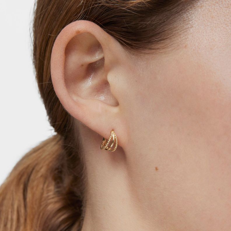 Aros de oro triple aro cortos con relieve Basics-6