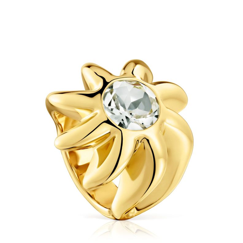 Anillo sello con baño de oro 18 kt sobre plata y prasiolita Galia-0