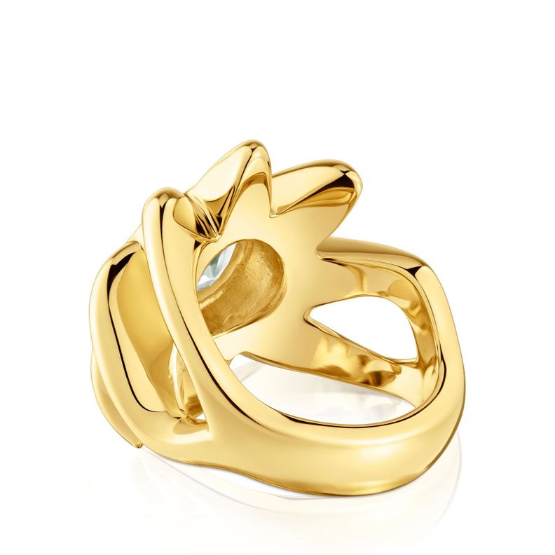 Anillo sello con baño de oro 18 kt sobre plata y prasiolita Galia-1