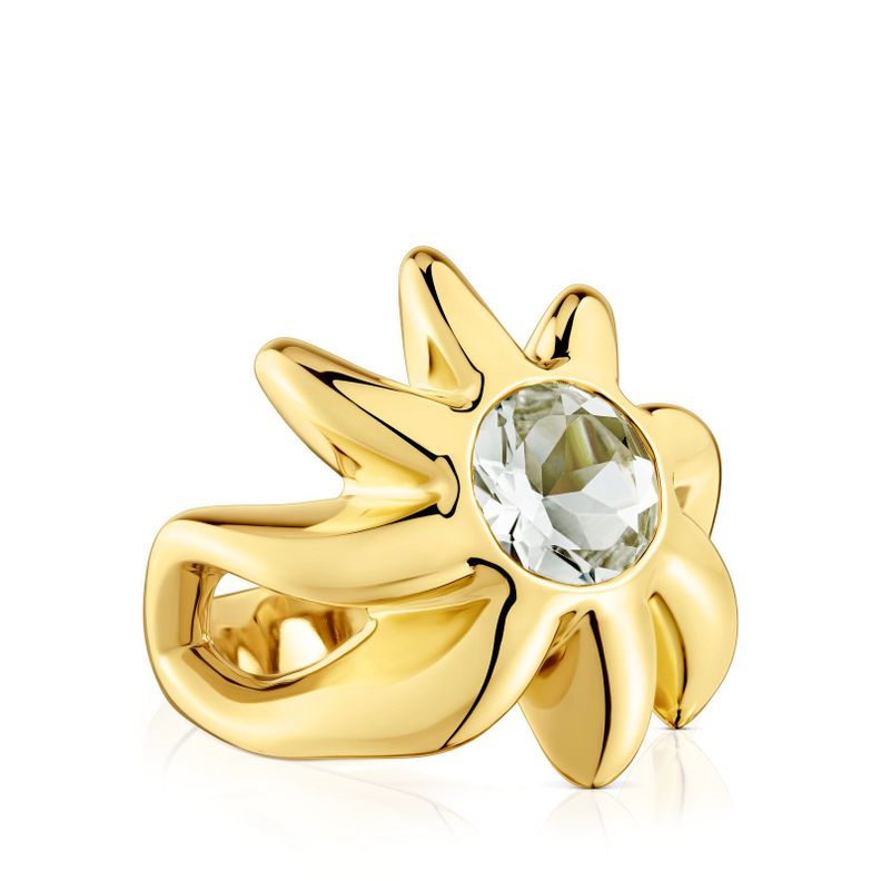 Anillo sello con baño de oro 18 kt sobre plata y prasiolita Galia-2