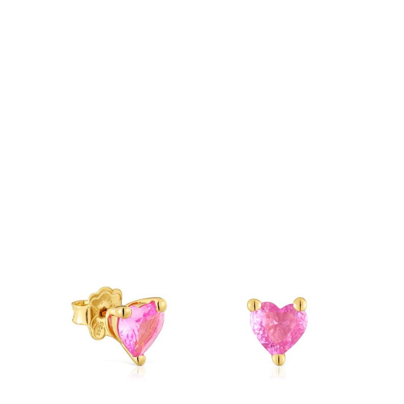 Pendientes con baño de oro 18 kt sobre plata y zafiro-0