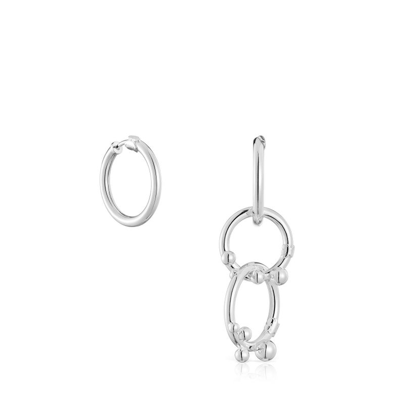 Pendientes de plata corto/largo con anillas y detalles Hold-0