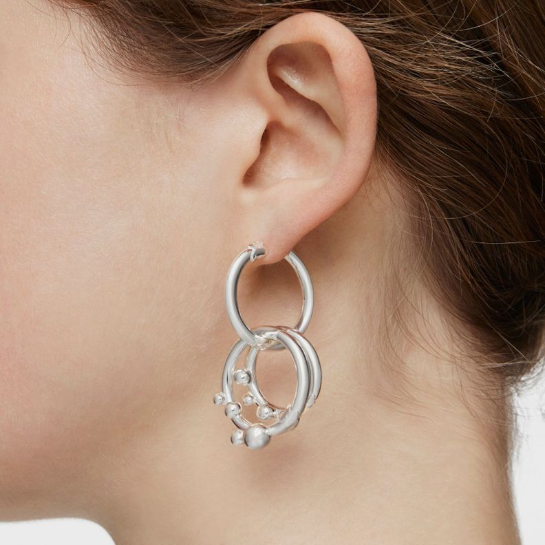 Pendientes de plata corto/largo con anillas y detalles Hold-5