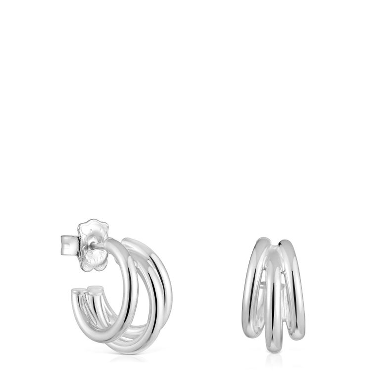 Pendientes triple aro cortos de plata Basics-0