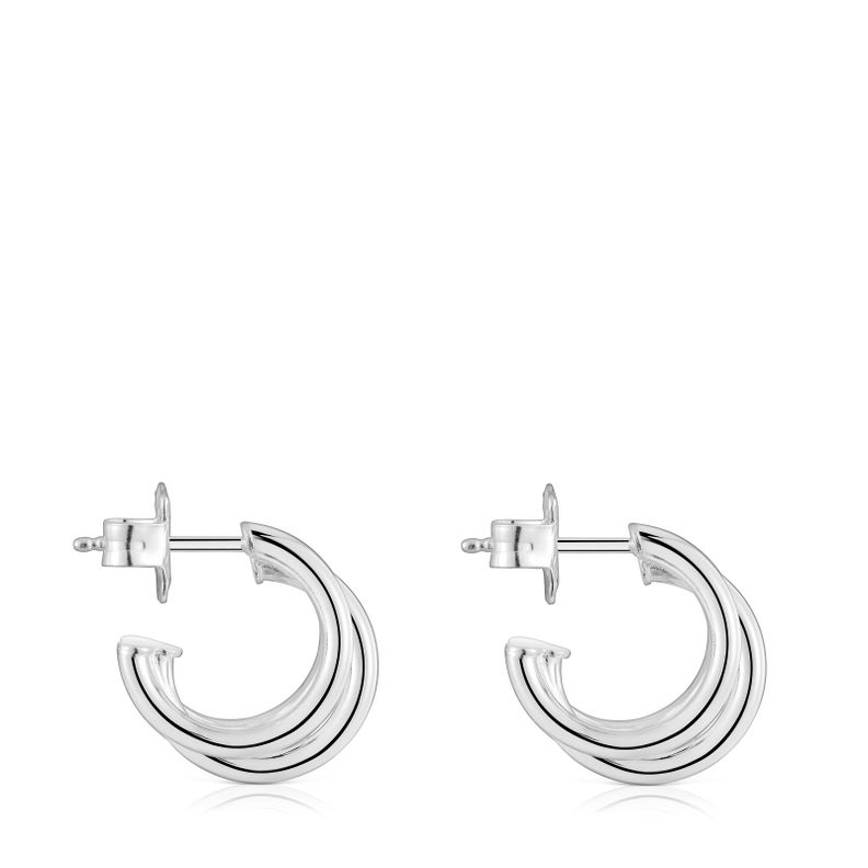 Pendientes triple aro cortos de plata Basics-1