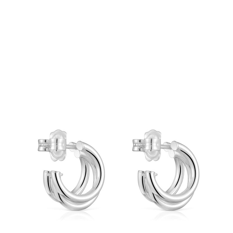 Pendientes triple aro cortos de plata Basics-2