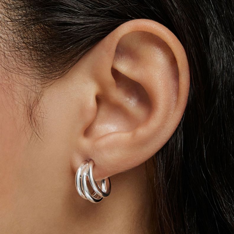 Pendientes triple aro cortos de plata Basics-4