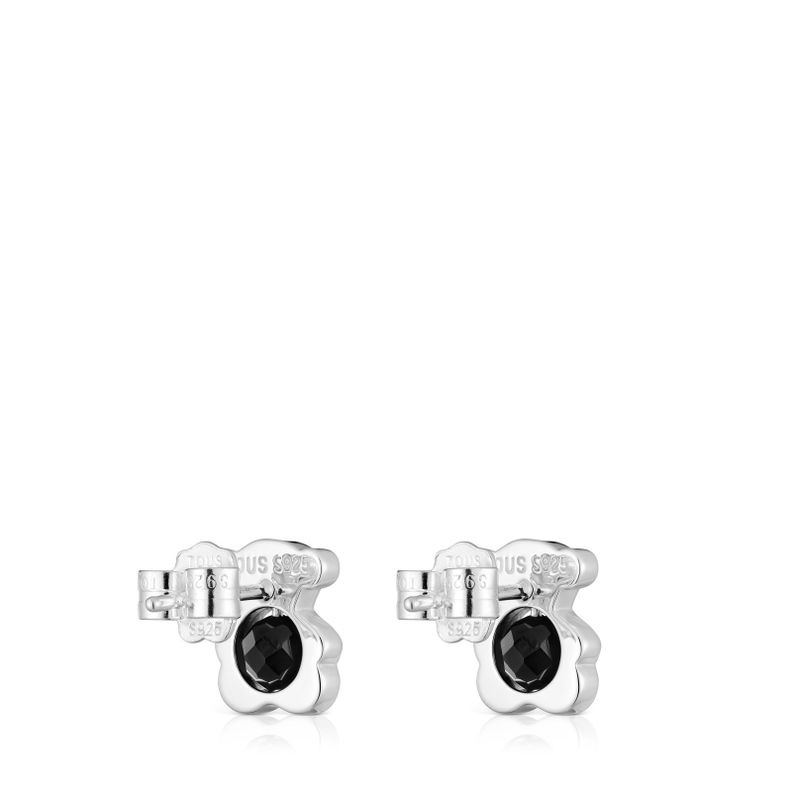 Aros pequeños oso de plata con ónix 10 mm I-Bear-2