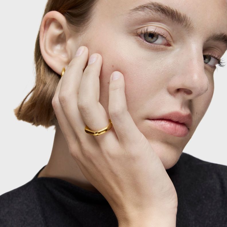 Anillo abierto con baño de oro 18 kt sobre plata Line-7