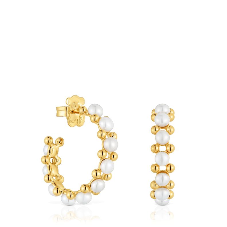 aros triple con baño de oro de 18 kt sobre plata y perlas-0