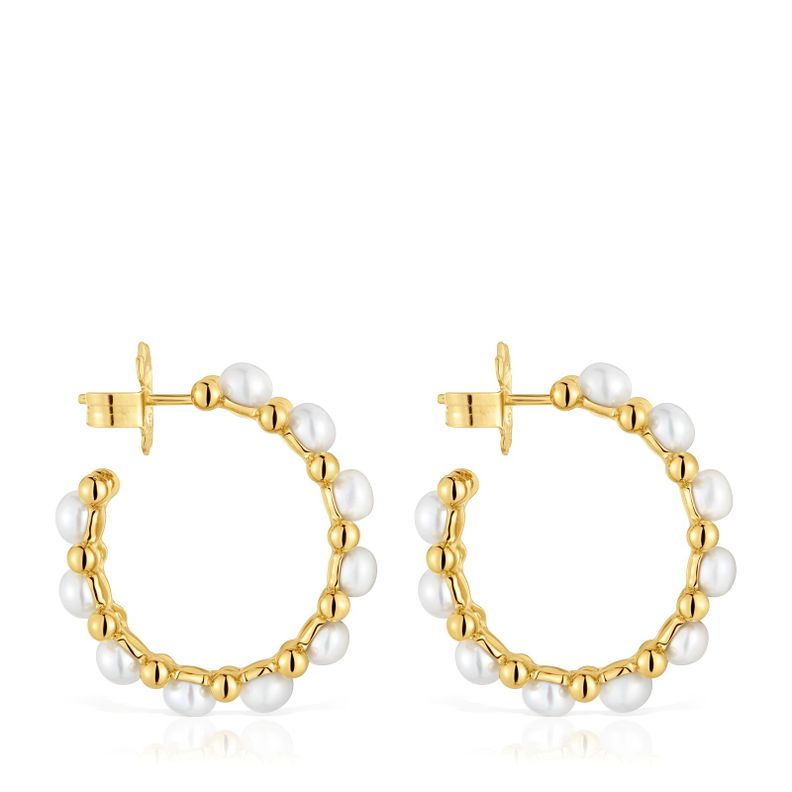 aros triple con baño de oro de 18 kt sobre plata y perlas-1