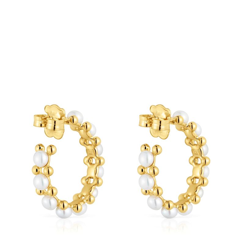 aros triple con baño de oro de 18 kt sobre plata y perlas-2