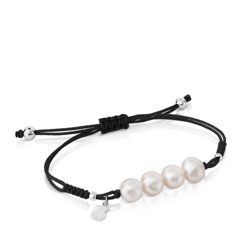 Pulsera de cordon negro, plata y perlas TOUS Pearls