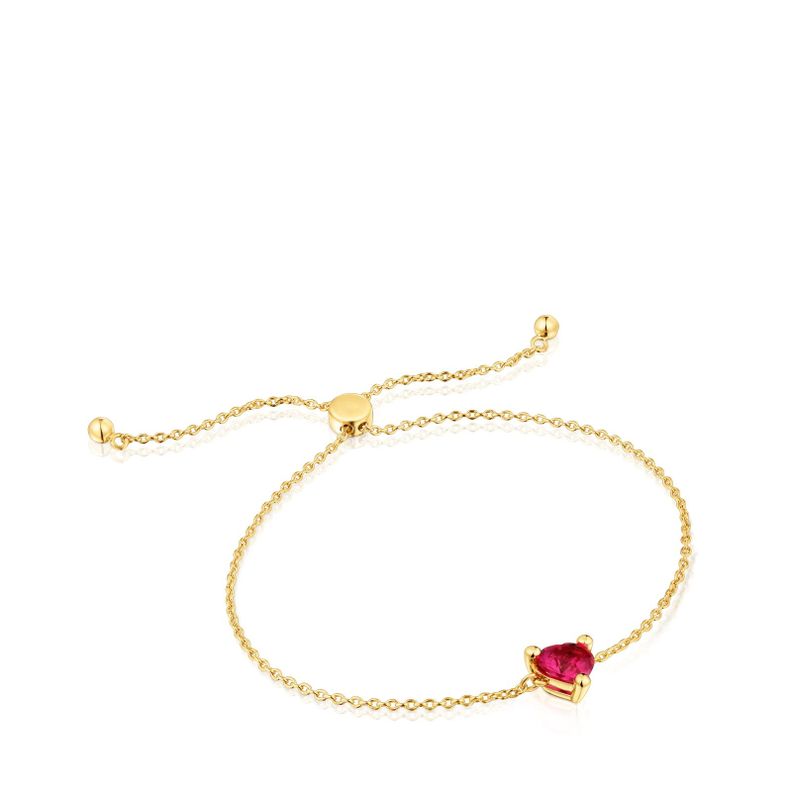 Pulsera cadena con baño de oro 18 kt sobre plata y rubí creado en laboratorio Garden Of Love LGG-0