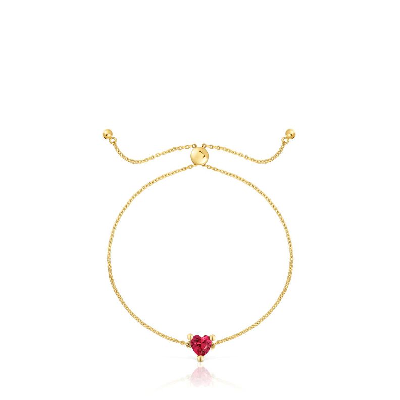 Pulsera cadena con baño de oro 18 kt sobre plata y rubí creado en laboratorio Garden Of Love LGG-1