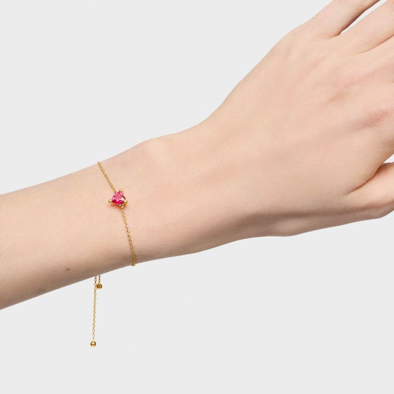 Pulsera cadena con baño de oro 18 kt sobre plata y rubí creado en laboratorio Garden Of Love LGG-5