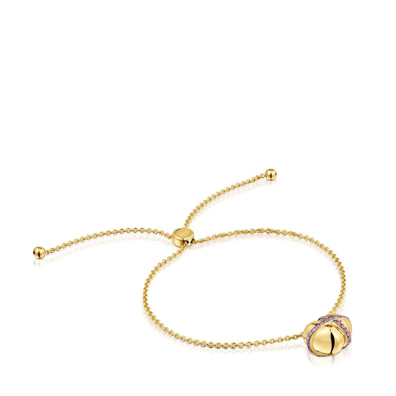 Pulsera cadena corazón con baño de oro 18 kt sobre plata-0