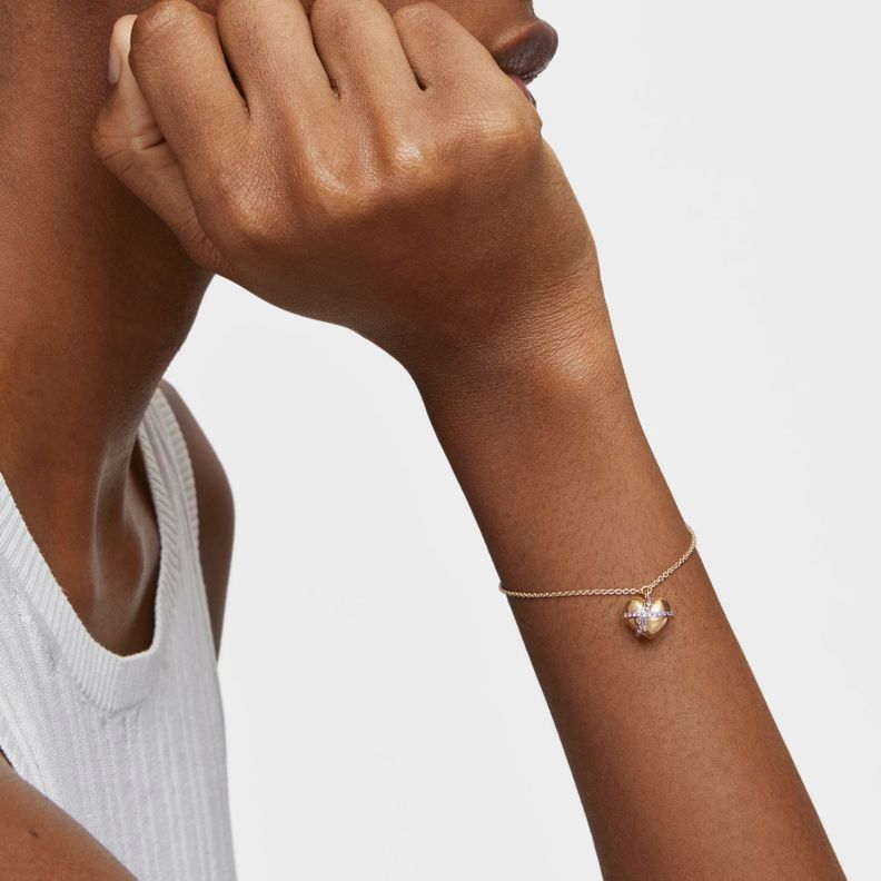 Pulsera cadena corazón con baño de oro 18 kt sobre plata-3