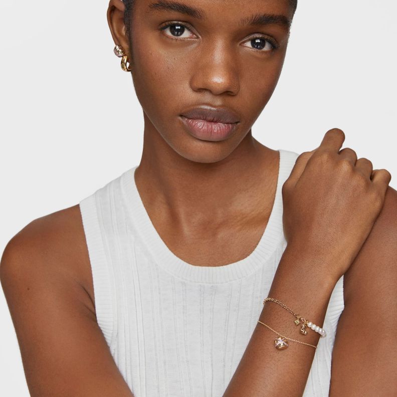 Pulsera cadena corazón con baño de oro 18 kt sobre plata-4