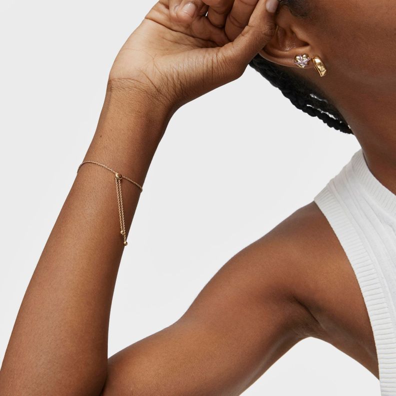 Pulsera cadena corazón con baño de oro 18 kt sobre plata-5