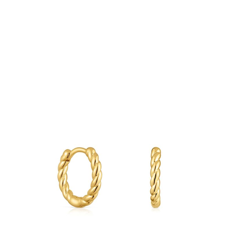 Aros cortos trenzado con baño de oro 18 kt sobre plata 10 mm-0