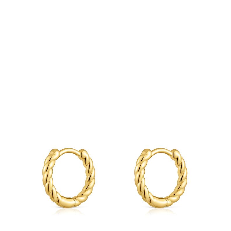 Aros cortos trenzado con baño de oro 18 kt sobre plata 10 mm-2