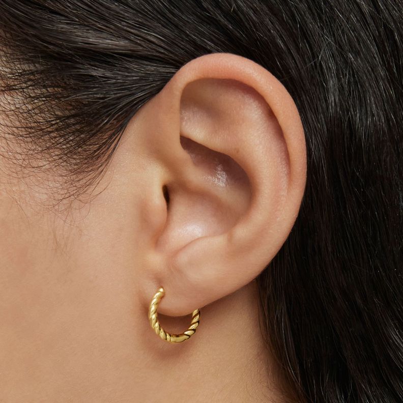 Aros cortos trenzado con baño de oro 18 kt sobre plata 10 mm-4