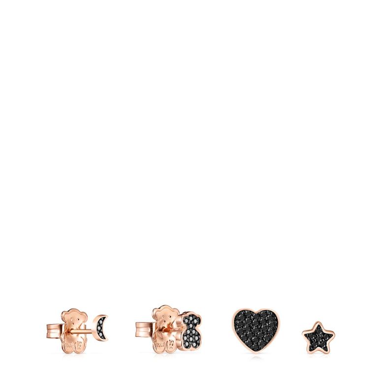 Pack Pendientes Motif Plata Vermeil Rosa con Espinelas Tous-0