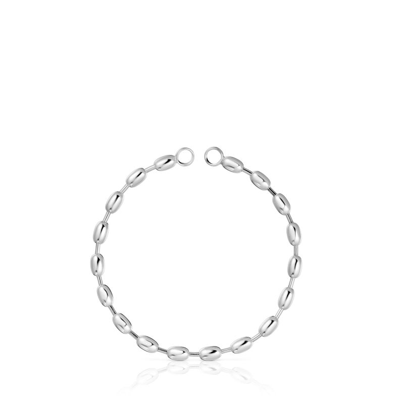 Pulsera cadena de plata con motivos bola ovales Hold Oval-1