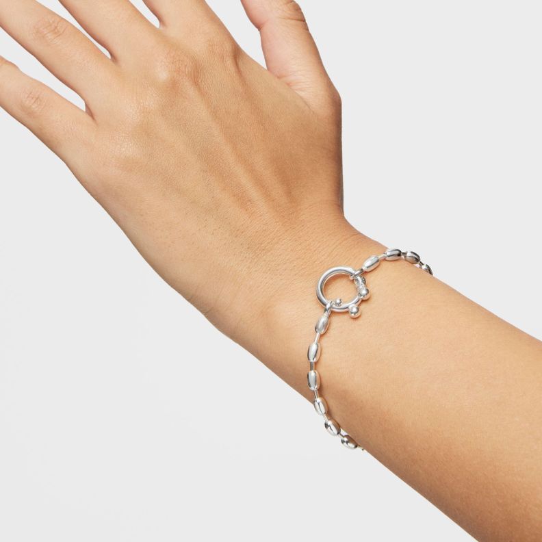 Pulsera cadena de plata con motivos bola ovales Hold Oval-4