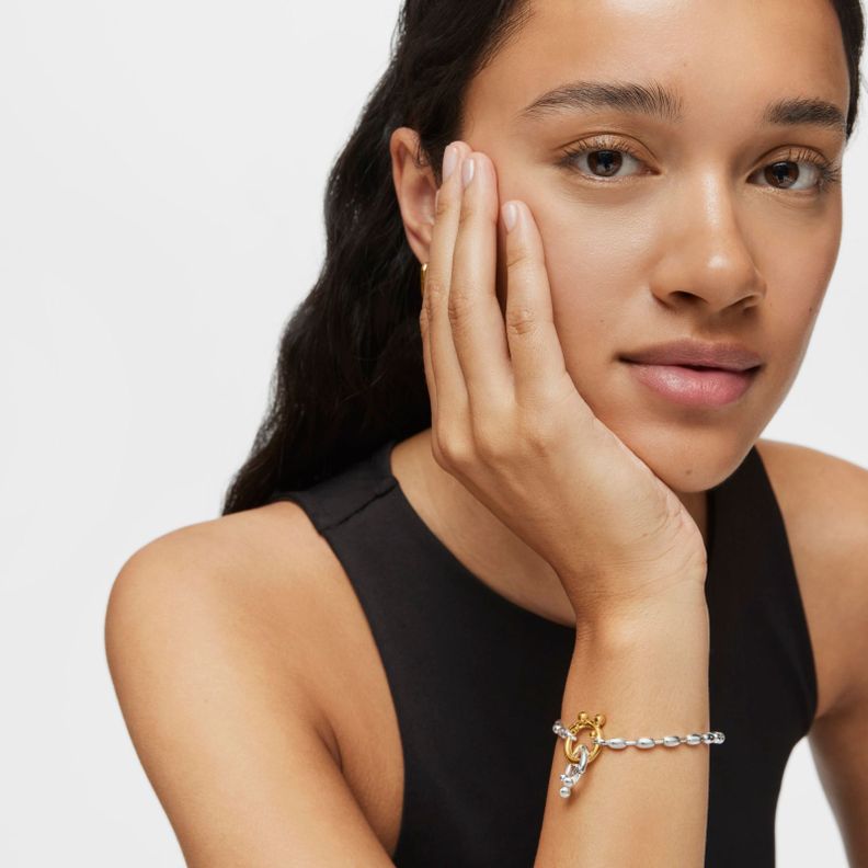 Pulsera cadena de plata con motivos bola ovales Hold Oval-5