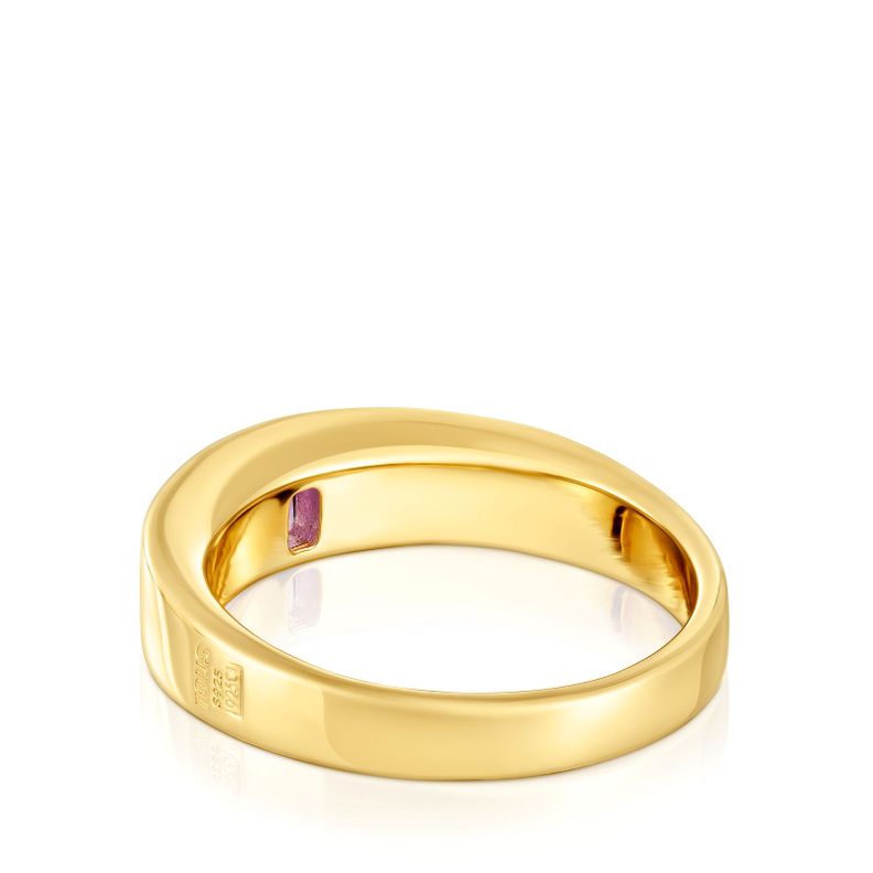 Anillo sello con baño de oro 18 kt sobre plata y amatista-1