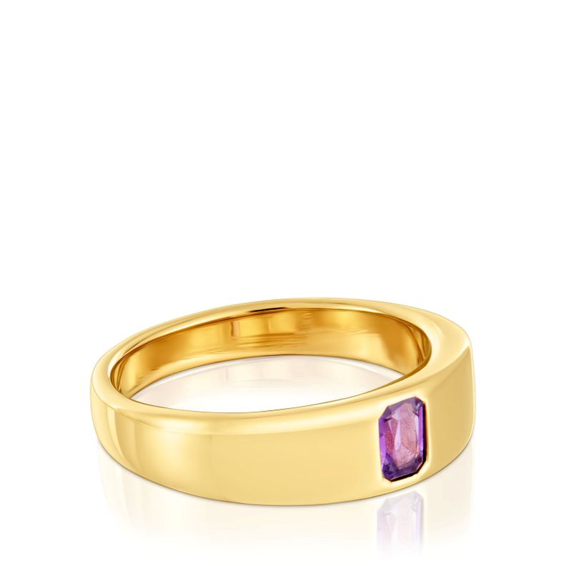 Anillo sello con baño de oro 18 kt sobre plata y amatista-2