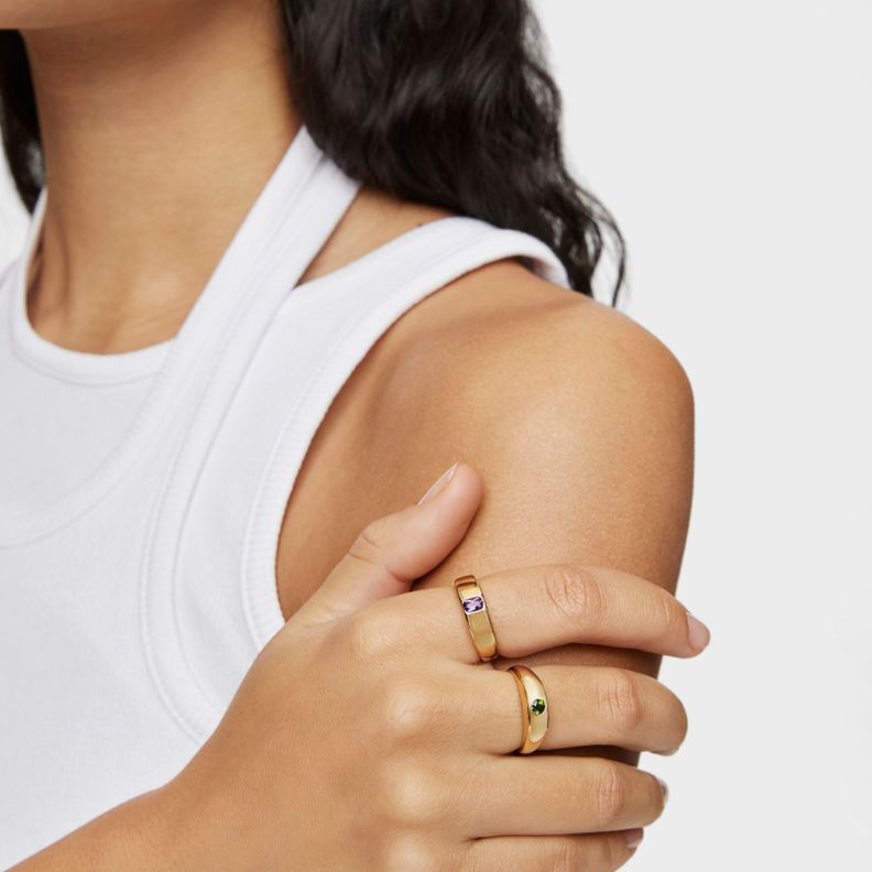 Anillo sello con baño de oro 18 kt sobre plata y amatista-4