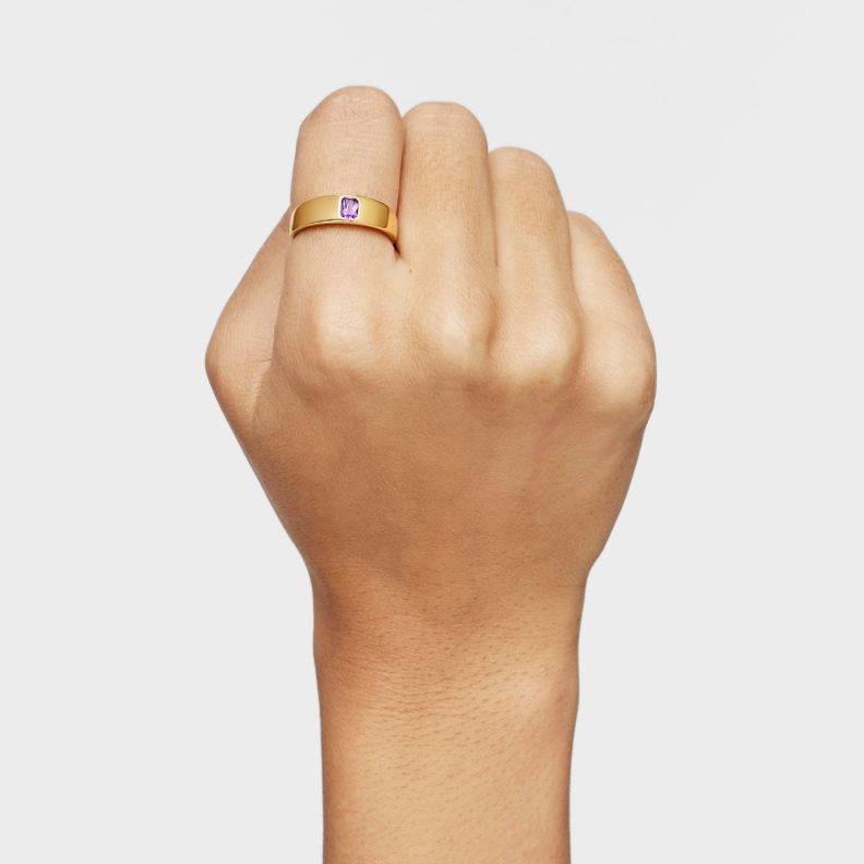 Anillo sello con baño de oro 18 kt sobre plata y amatista-5