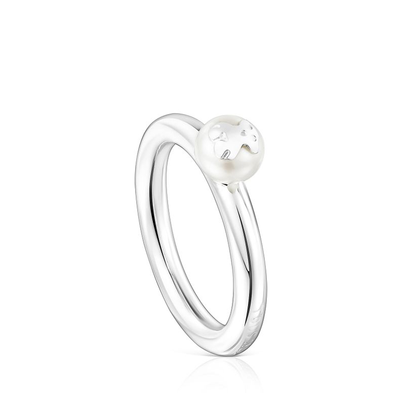 Anillo Icon Pearl de plata y perla motivo Oso Tous-0