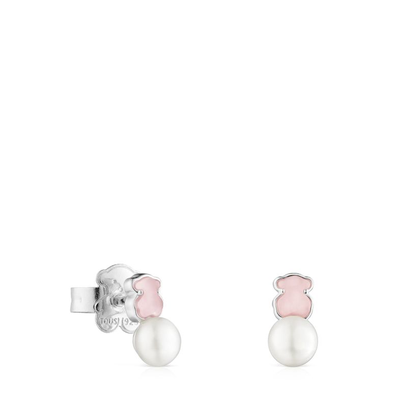 Pendientes Mini Color de Plata con Cuarcita Rosa Tous-0