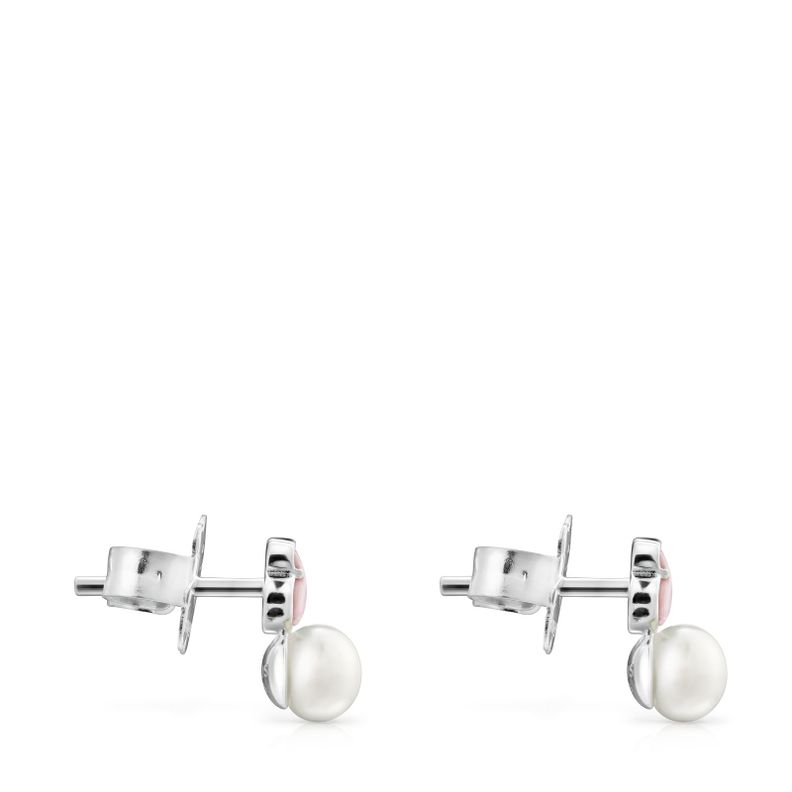 Pendientes Mini Color de Plata con Cuarcita Rosa Tous-1