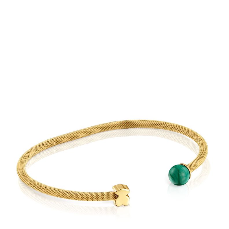 Pulsera esclava de acero dorado y malaquita Icon Mesh