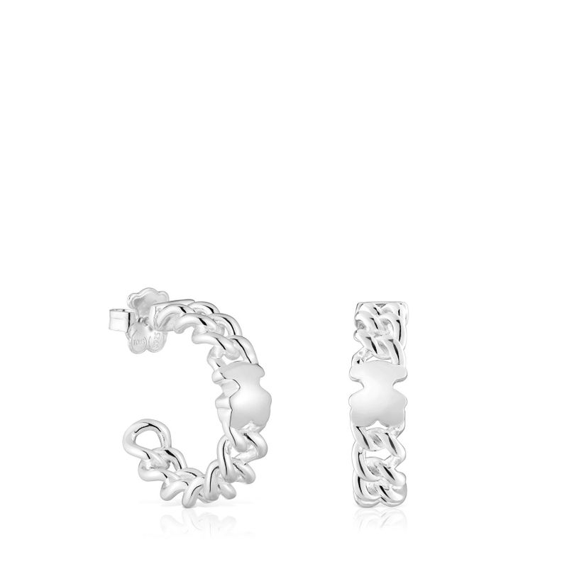 Pendientes aro cortos de plata motivo oso Bold Motif-0