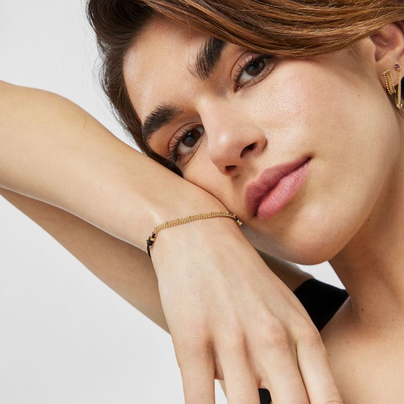 Pulsera de oro y nylon con cadenas Cool Joy-1