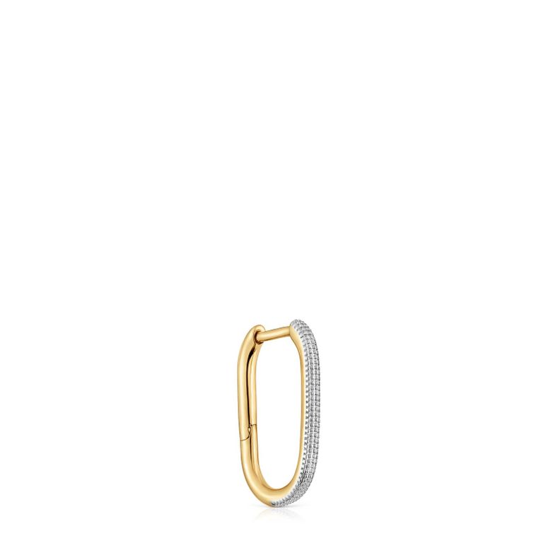 Pendiente individual de aro bicolor millgrain Basics-0