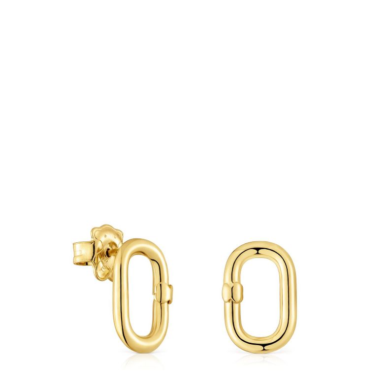 Pendientes pequeños con baño de oro 18 kt sobre plata Hold Oval-0